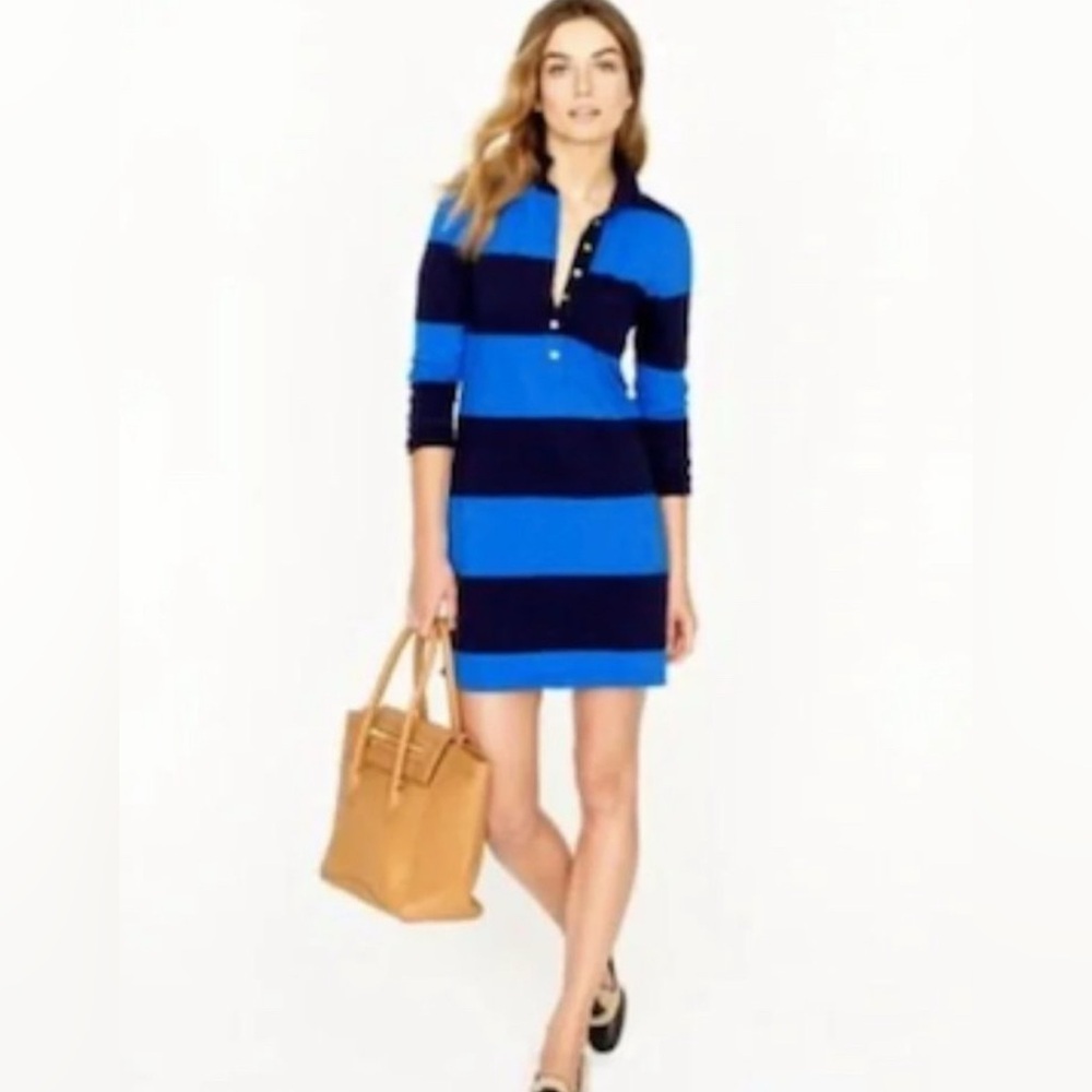 J. Crew Vibrant Blue and Black Long Sleeve Dress